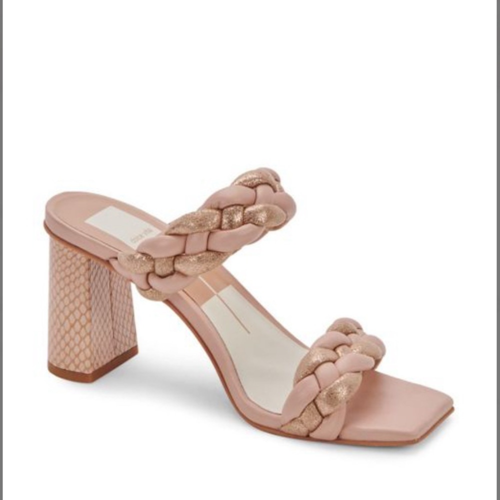Dolce Vita Paily Braided Block Heel Sandals – Blush & Metallic Elegance